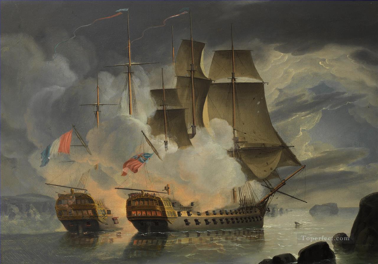 Mars and the French 74 Hercule off Brest1798 Naval Battle Oil Paintings